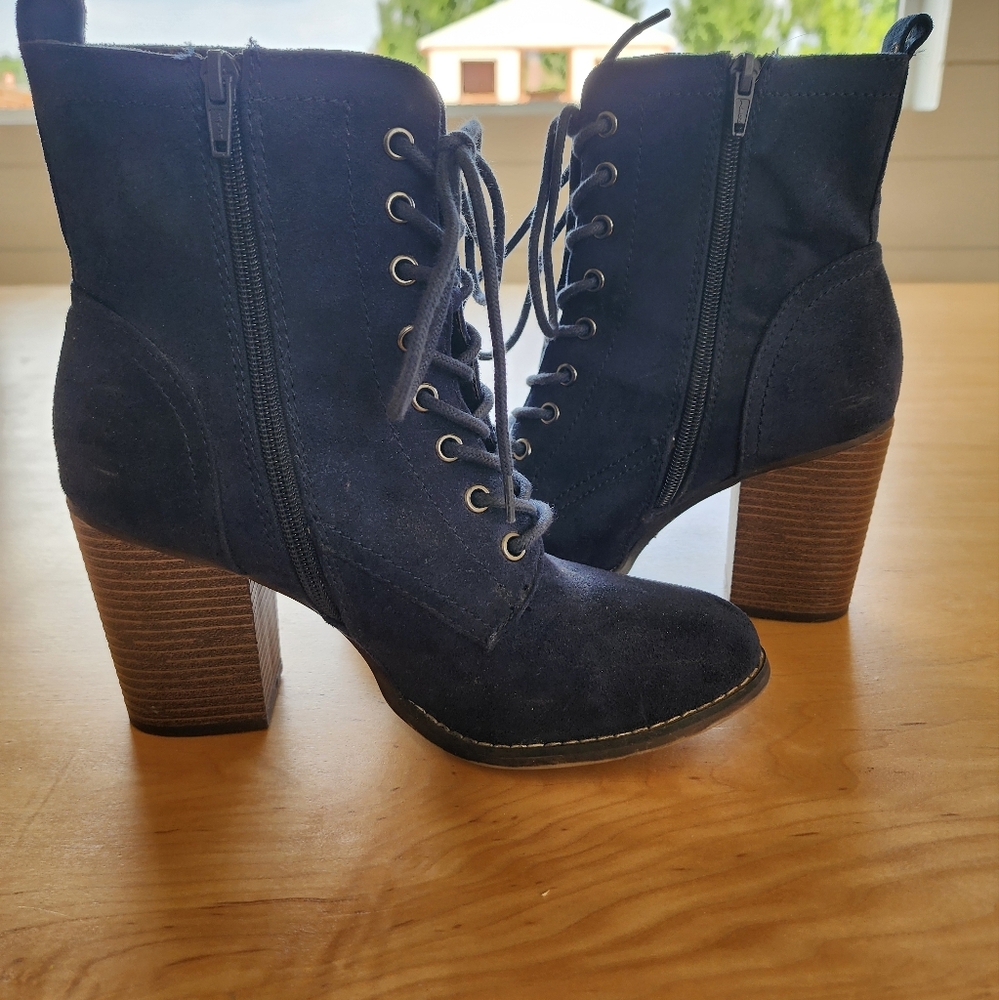 CANDIES Women's Navy Lace-Up Ankle Boots